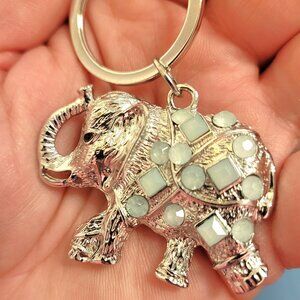 Silver Elephant Purse Charm or Keychain with Faux Crystal Accents